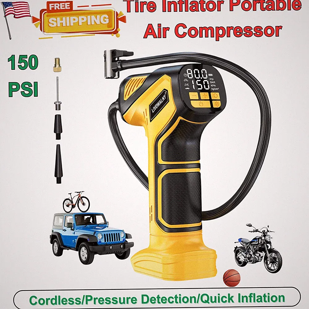 Cordless Tire Air Compressor Compatible Dewalt 20V Max Battery 150PSI Portable