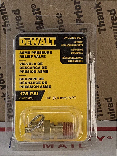 DeWalt ASME 175PSI Pressure Relief Valve ~ DXCM136-0077 (1/4" NPT)
