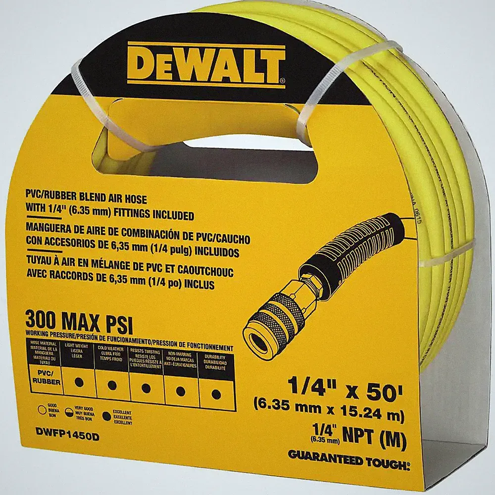 Durable Air Hose 50 Ft X 1/4in PVC Rubber 300 PSI Flexible Construction Jobsite